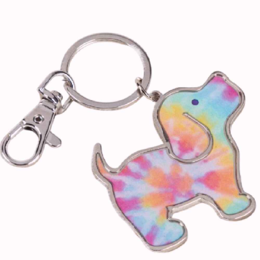 Puppie Love Tie Dye Pup Keychain Key Ring - NEW Fast Ship